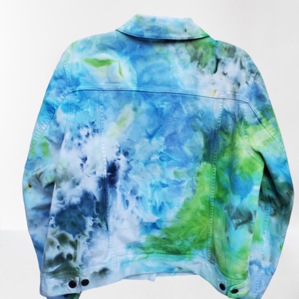Handmade Custom ice dye jean jacket sz XL